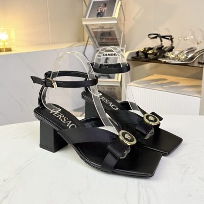 VERSACE new square toe chunky heel sandals high heels - Image 5