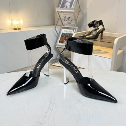 VERSACE new patent leather pointed toe thick heel sandals high heels - Image 5