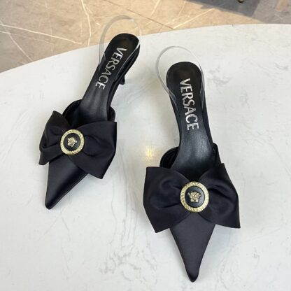 VERSACE Silk Bow Temperament Sandals High Heels - Image 5