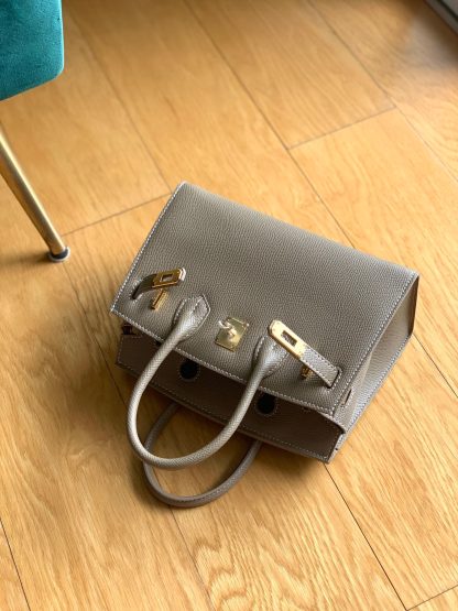 Hermès Khaki Grey Palm Pattern Platinum Exquisite Fashion Handbag Size 22cm - Image 5