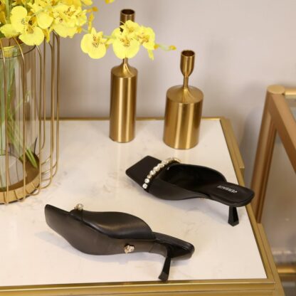 VERSACE square toe rhinestone high heels - Image 5