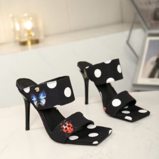 VERSACE New Polka Dot Canvas Print Open Toe High Heels