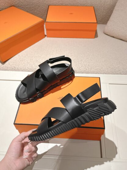 Hermes pure black comfortable casual style cross sandals with a bottom thickness of 4cm - Image 5