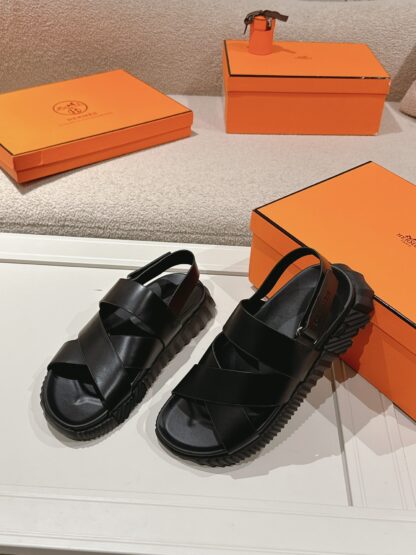 Hermes classic black comfortable casual style cross sandals - Image 5