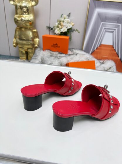 Hermès new spring and summer red thick-heeled sandals, heel height 5cm - Image 5