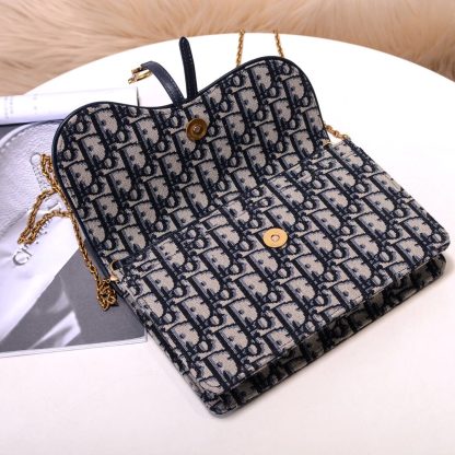 Dior jacquard canvas blue with cowhide large clutch bag - Image 5