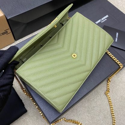 Ysl grass green with gold buckle caviar pattern envelope bag - Image 5