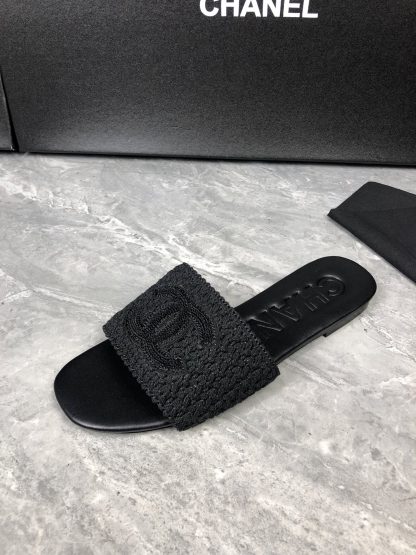 Chanel Deep Black New Fabric Sheepskin Slippers - Image 5