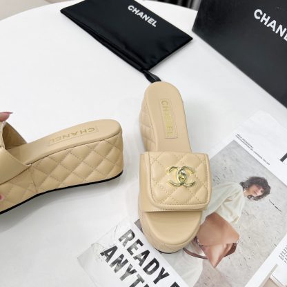 Chanel apricot spring and summer series European and American catwalk new slippers heel height 6.5 - Image 5