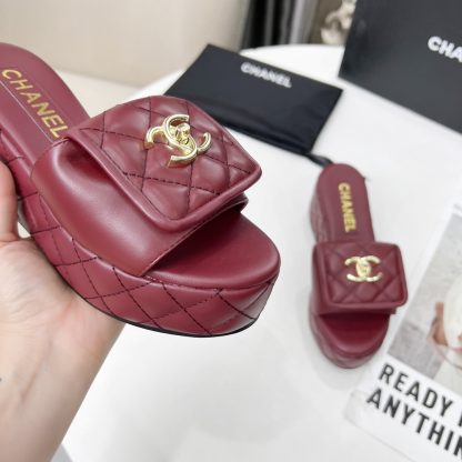 Chanel red spring and summer series European and American catwalk new slippers heel height 6.5 - Image 5