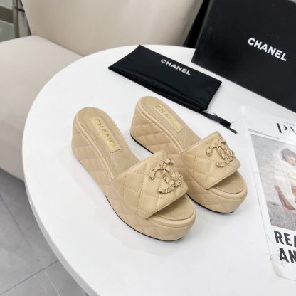 Chanel Spring/Summer Dance Shoes Series Apricot European and American Catwalk New Slippers Heel Height 6.5cm - Image 5