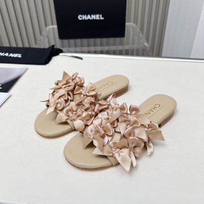 Chanel Spring/Summer Dancing Shoes Series Beige Apricot Slim Retro Feeling Custom Flower Slippers Heel Height 1.5cm - Image 5