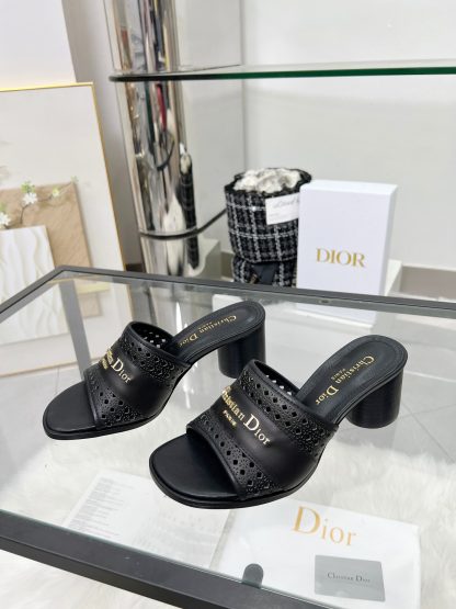 Dior D-Lane Slide Round Heel Hollow High Heel Sandals - Image 5