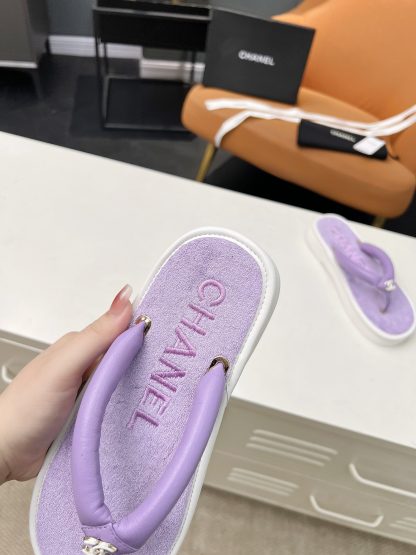 Chanel's hot summer cute macaron purple flip flops Sole thickness: 2cm - Image 5