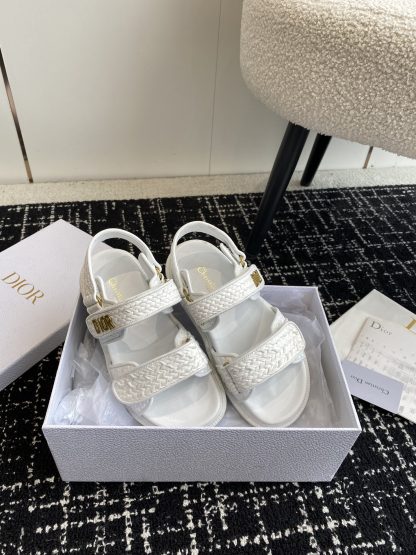 Dior white Velcro strap woven flat sandals - Image 5