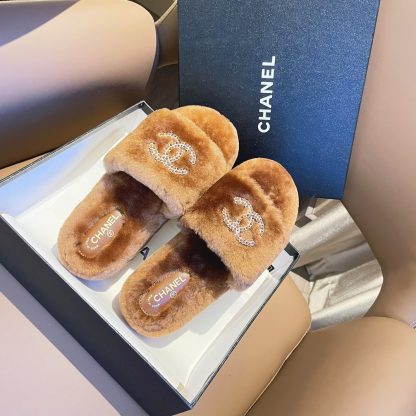 Chanel new coffee brown pure natural lambswool slippers - Image 5