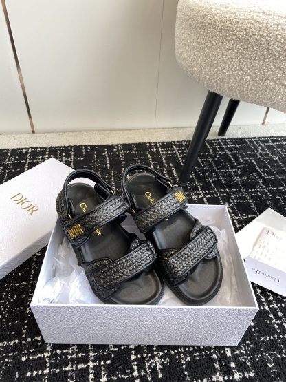 Dior black Velcro strap woven flat sandals - Image 5