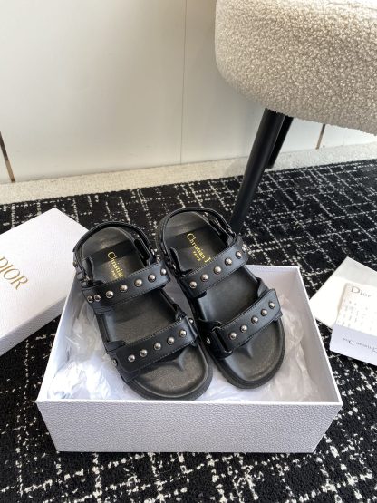 Dior black Velcro strap rivet flat sandals - Image 5