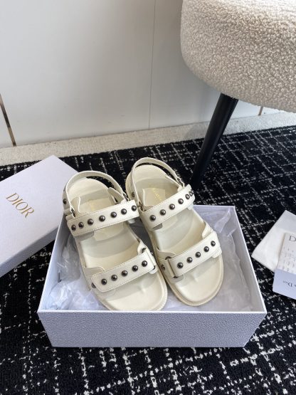 Dior Velcro Strap Studded Flat Sandals - Image 5