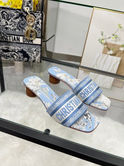 Dior light blue monogram embroidered high-heeled sandals - Image 5