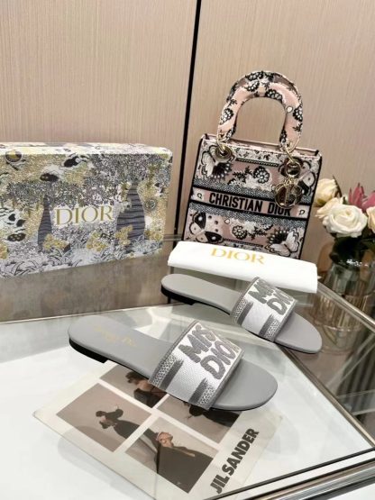 Dior embroidered letter flat slide sandals - Image 5