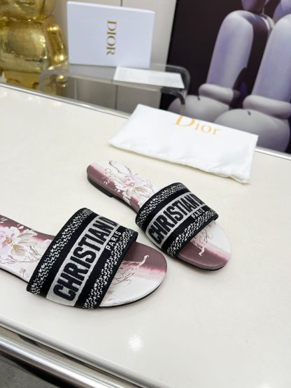 Dior Monogram Embroidered Leather Slide Sandals - Image 2
