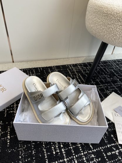 Dior silver magic tape flat slip-on sandals - Image 5