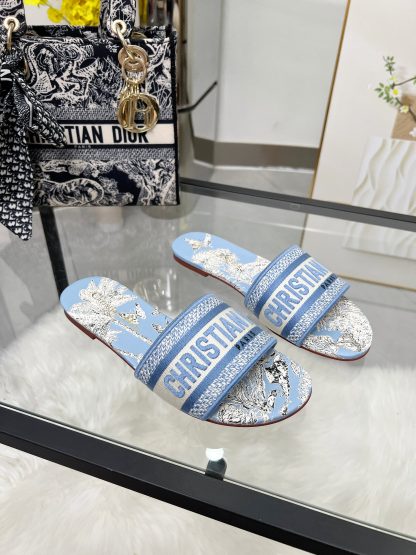 Dior Women's Monogram Embroidered Leather Slippers