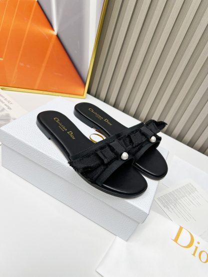 Dior Round Toe Pearl Open-Toe Slippers - Image 5