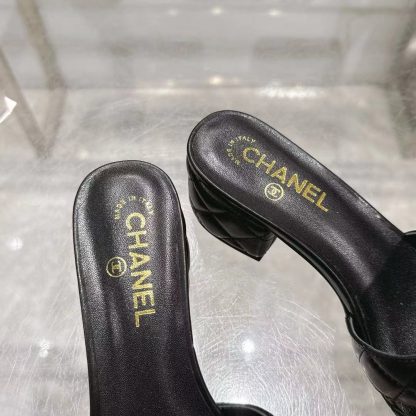 Chanel Spring/Summer New Classic Black Mixed Lambskin Sandals Heel Height 5cm - Image 6