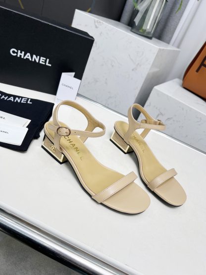 Chanel apricot one-strap gold-plated heel sandals Heel height: 3.5cm - Image 5