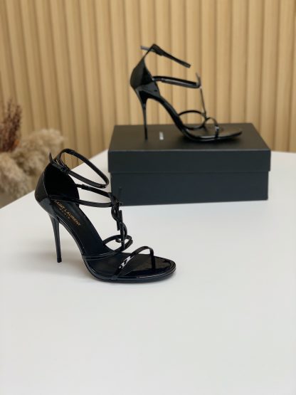 Ysl patent leather shiny lettering sandals high heels - Image 6