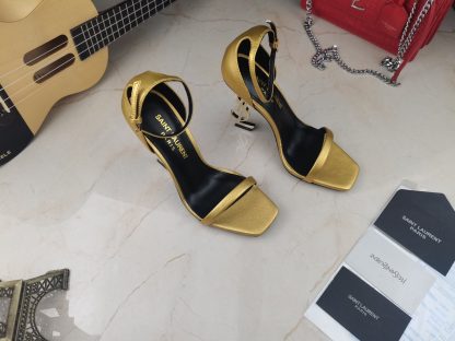 Ysl letter metal buckle paint YSL letter heel high heel sandals - Image 5