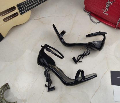 YSL letter metal buckle lacquered YSL letter high-heeled sandals - Image 6