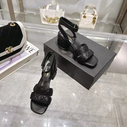 Chanel black spring and summer new classic sandals heel height 5cm - Image 6