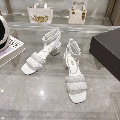 Chanel white spring and summer new classic sandals heel height 5cm - Image 6