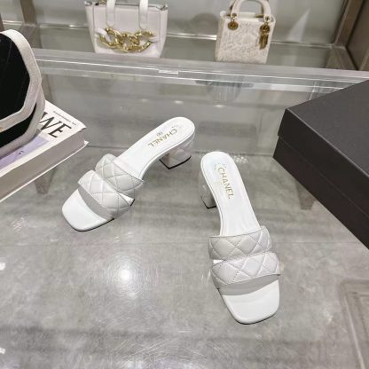 Chanel Spring/Summer New White Embroidered Linge Classic Sandals Heel Height 5cm - Image 6