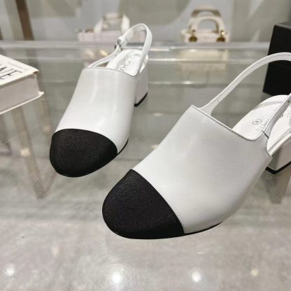 Chanel white spring and summer new classic imported sheepskin sandals heel height 5cm - Image 6