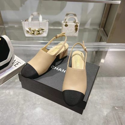 Chanel apricot spring and summer new classic imported sheepskin sandals heel height 5cm - Image 6