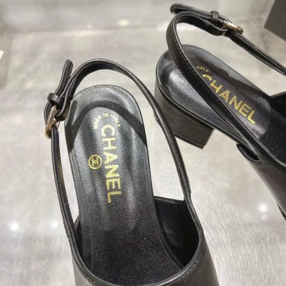 Chanel black spring and summer new classic imported sheepskin sandals heel height 5cm - Image 6