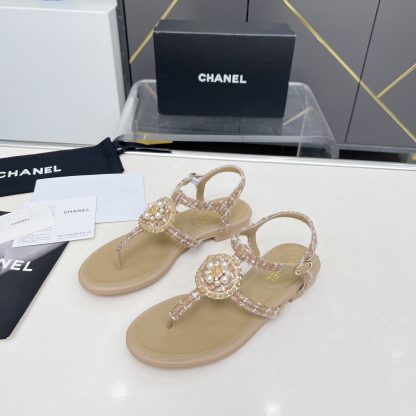 Chanel Spring-Summer Dance Shoes Collection New Retro Apricot Sandals - Image 6