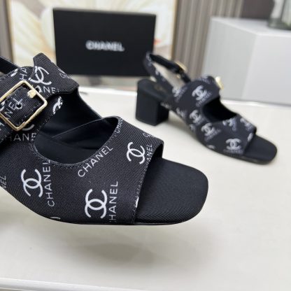 Chanel Spring/Summer Dancing Shoes Collection Black Printed Slimming Sandals Heel Height 5cm - Image 6