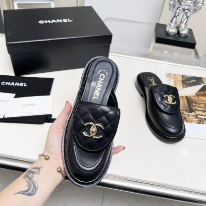 Chanel autumn and winter new goddess elegant temperament black half-slippers - Image 6