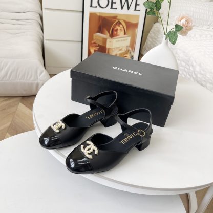 Chanel Spring and Summer Dance Shoes Series New Black with Pearl Sandals - Image 6