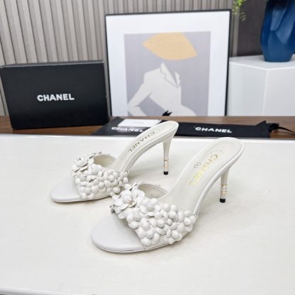 Chanel Spring and Summer White Dancing Shoes Series New Custom Flower Sandals Heel Height 8.5cm - Image 6