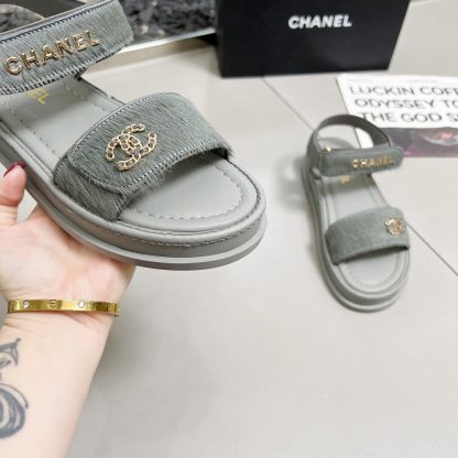 Chanel Early Spring Sandals Series Green Gray Retro Sandals Thickness 3cm - Image 6