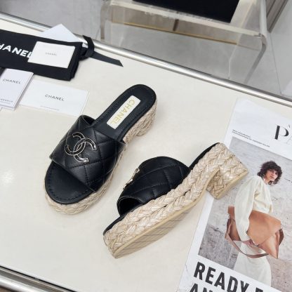 Chanel black spring and summer dance shoes series slimming sandals with heel height 6.5cm - Image 6