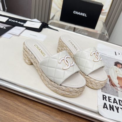Chanel white spring and summer dance shoes series slimming sandals with heel height 6.5cm - Image 6