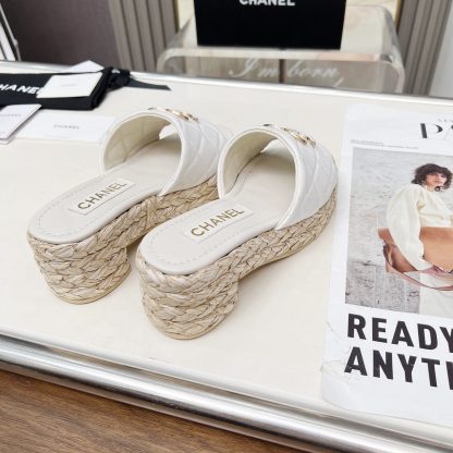 Chanel denim white spring and summer dancing shoes series slimming sandals with a heel height of 6.5cm - Image 6