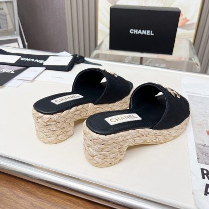 Chanel denim black spring and summer dancing shoes series slimming sandals with a heel height of 6.5cm - Image 6